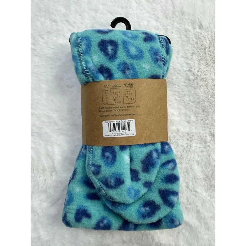 LL Bean Bean's Fleece Socks Turquoise Leopard XS Women 7 - 8 / Men 5.5 -‎ 6.5